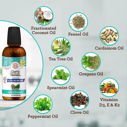 GuruNanda Coconut Oil Pulling Mouthwash with Vitamins, Farmed Mint, 16 oz