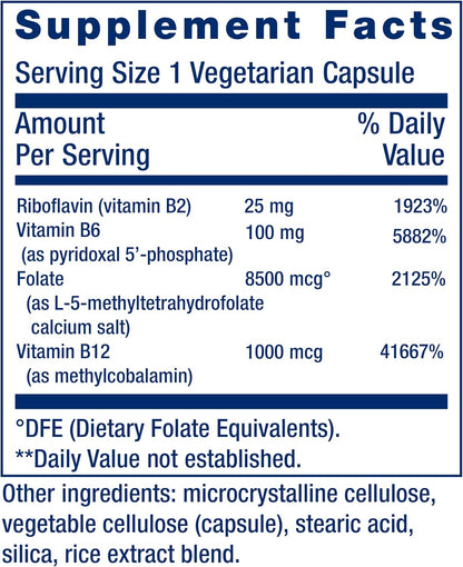 Life Extension Homocysteine Resist Vegetarian Capsules, 60 Count | Vitamin B2, B6, B12 & Folate as L-5-MTHF Support Heart & Brain Health, Once Daily, Gluten Free, Non-GMO & Vegetarian