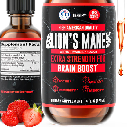 HERBIFY Lions Mane Supplement - Daily Mushroom Supplement for Memory, Focus & Clarity - Brain Booster - Lions Mane Tincture for Immune Support - 4 Fl oz