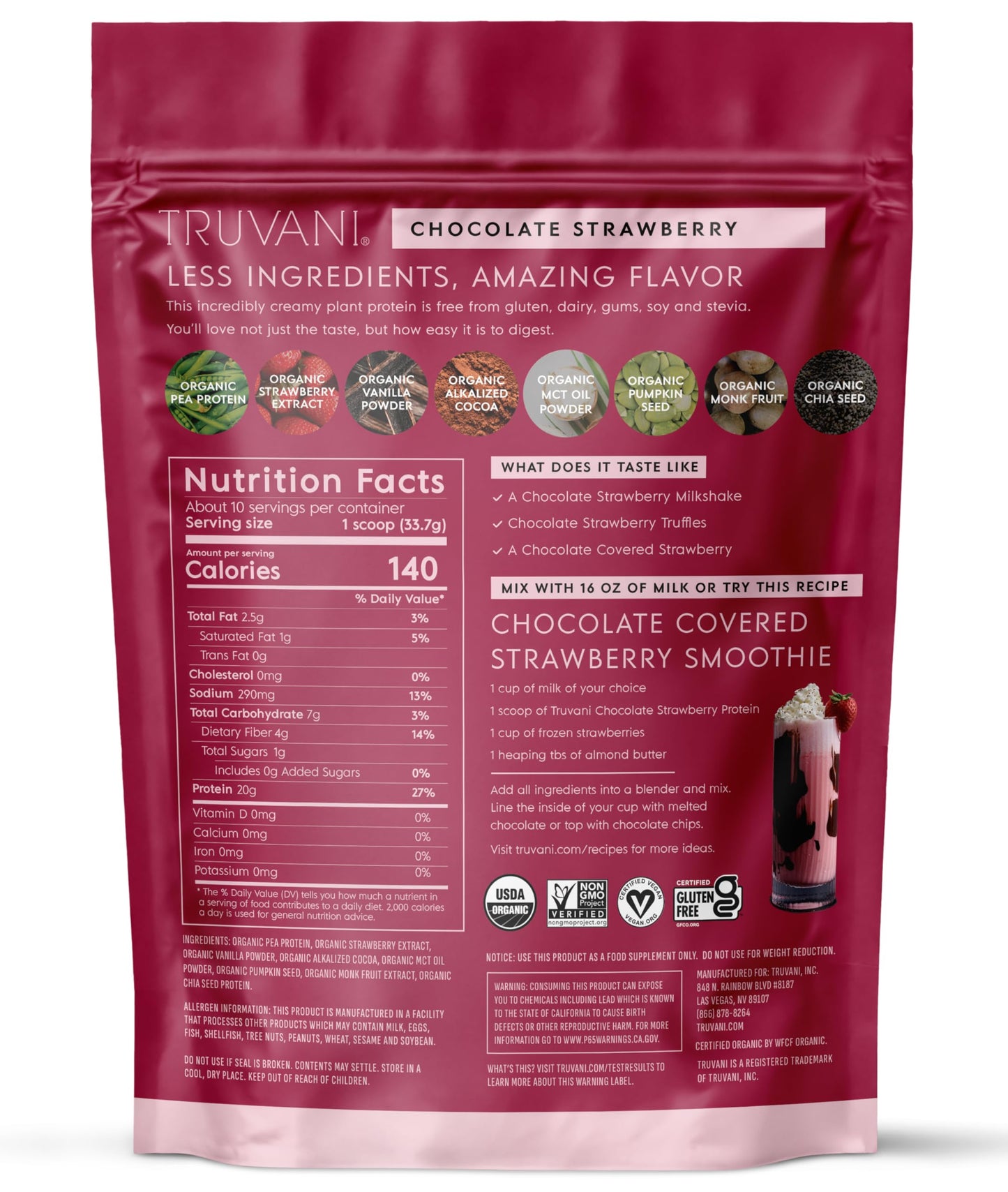 Truvani Organic Plant Based Protein Powder | Vanilla Chai | 10 Servings | Vegan | 20g Pea Protein | Keto | Gluten & Dairy Free | Low Carb | No Added Sugar