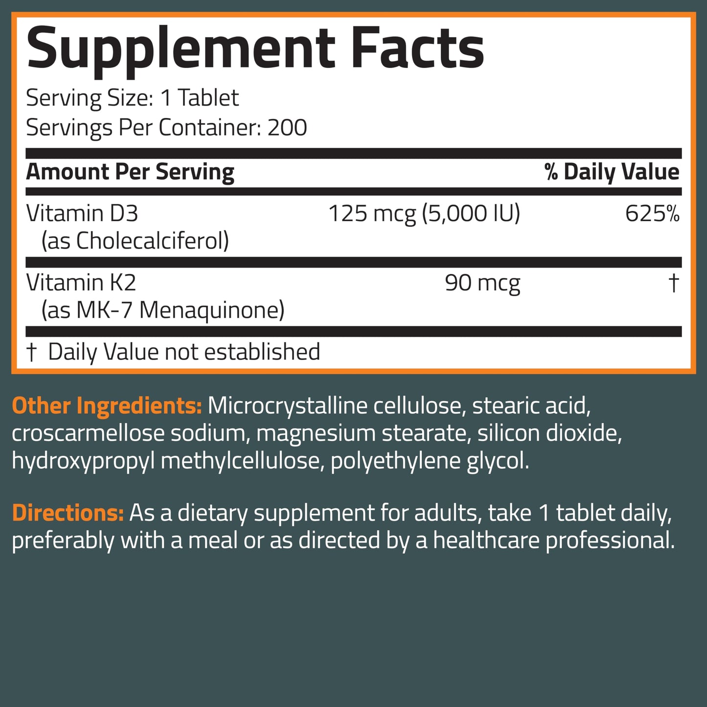 Bronson Vitamin K2 D3 (MK7) Supplement 2-in-1 D3 & K2 Complex, 120 Tablets | Bone, Immune & Heart Health Support, Gluten-Free, Soy-Free, Non-GMO, Vitamin D3 5000 IU (125 mcg) & 90 mcg K2 MK-7