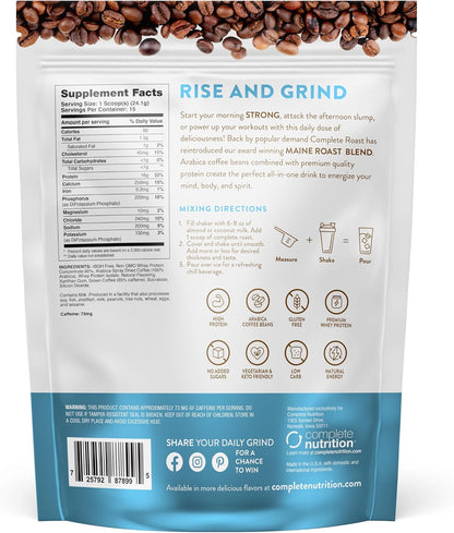 High Protein Complete Roast French Vanilla Coffee, 16 g of Quality Protein, 0 g Carbs, Zero Sugar, 1 Shots of Espresso, Keto Friendly, All Natural, 15 Servings, 12.7 Oz