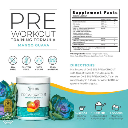 One Sol Pre-Workout for Women, Enhanced Pump & Focus, No Jitters Or Crash, Natural