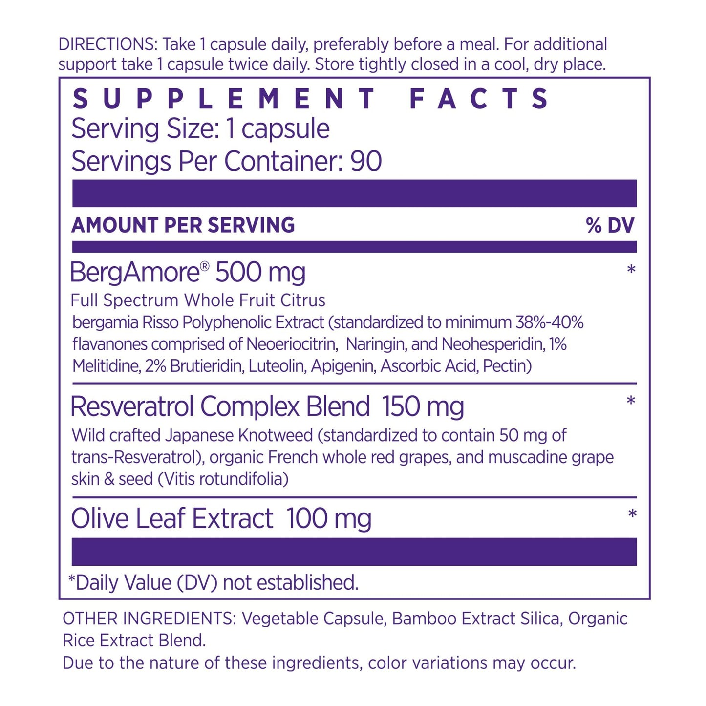 NAOMI Italian Citrus Bergamot 500mg with Resveratrol - Supports Healthy Cholesterol & Triglyceride Levels Already in Normal Range - Patented BergAmore® Extract, 7 Key Polyphenols, 30-Day Supply