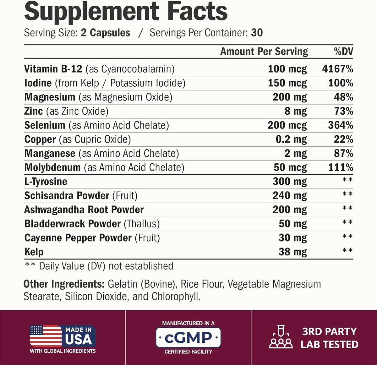 Thyroid Support for Women with Selenium, Iodine & Zinc - Advanced Complex with Ashwagandha, L-Tyrosine & B12 - Supports Energy, Metabolism & Hormonal Balance - 60 Capsules