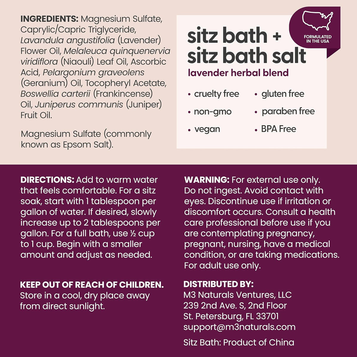 M3 Sitz Bath & Sitz Bath Salt (16 oz) Kit for Postpartum & Hemorrhoid Care