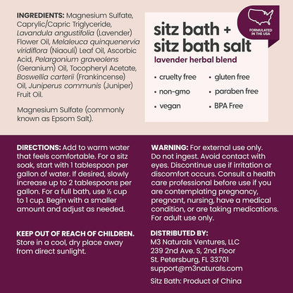 M3 Sitz Bath & Sitz Bath Salt (16 oz) Kit for Postpartum & Hemorrhoid Care