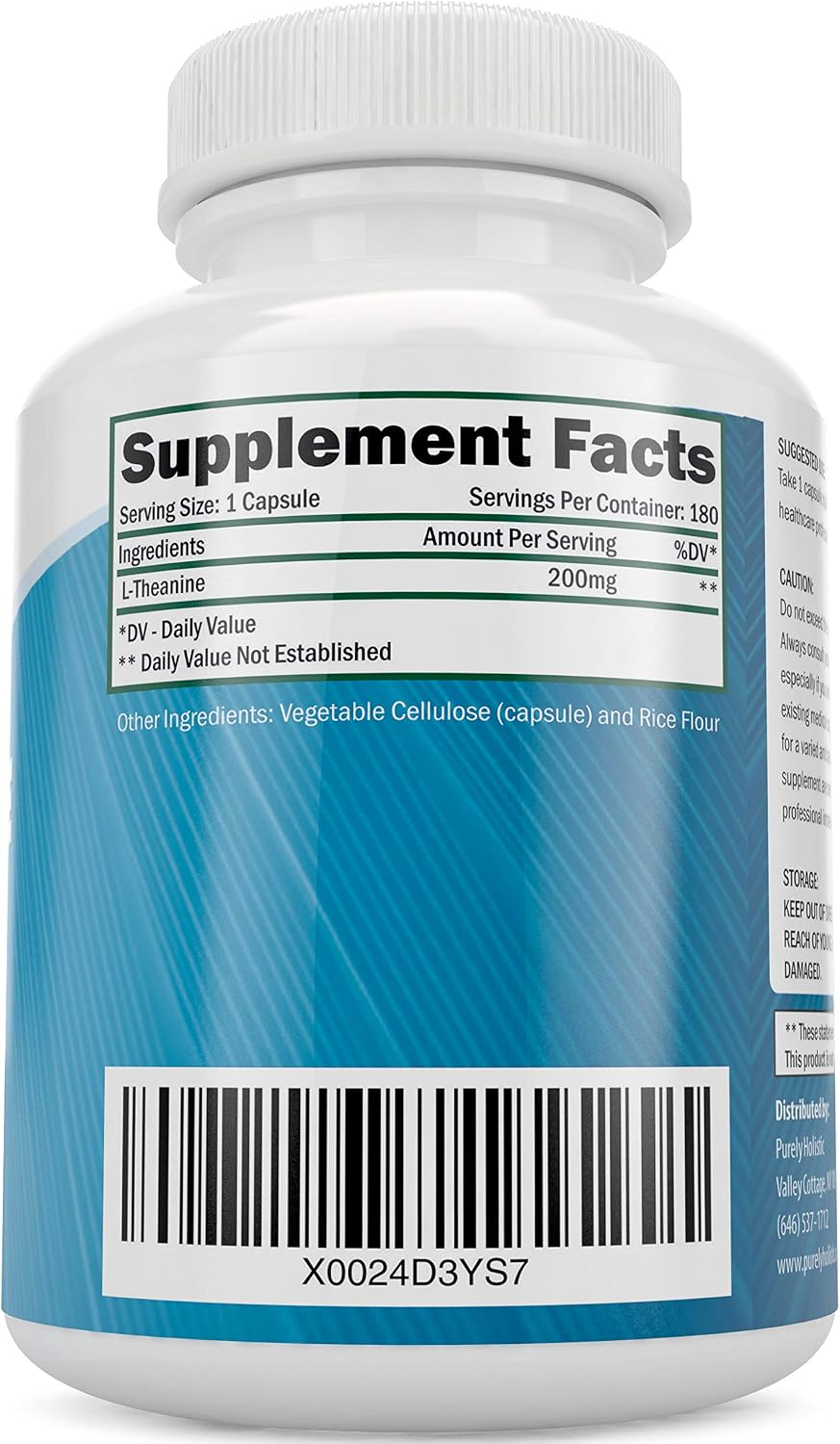 L Theanine 200mg, Relaxation Focus & Mental Clarity Support, 6 Month Supply | L-Theanine Supplement for a Healthy Stress Response and Sense of Calm Support, Non-Drowsy, Vegan & Non-GMO, 180 Capsules