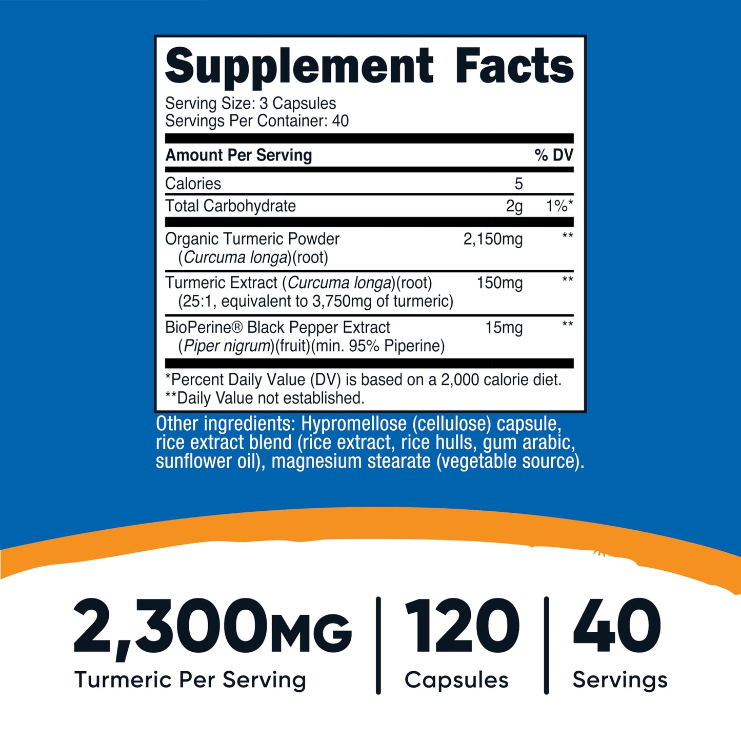 Nutricost Turmeric Curcumin with BioPerine and 95% Curcuminoids, 2300mg, 120 Capsules, Veggie Capsules, 767mg Per Cap, 40 Servings, Gluten Free, Non-GMO