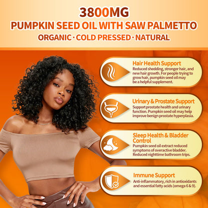 VivoNu Pumpkin Seed Oil with Saw Palmetto Capsules,3800mg 300 Softgels | Cold Pressed,Pure Virgin Oil,Essential Fatty Acids&Phytosterols | Supports Hair,Urinary,Bladder&Prostate Health|Non-GMO