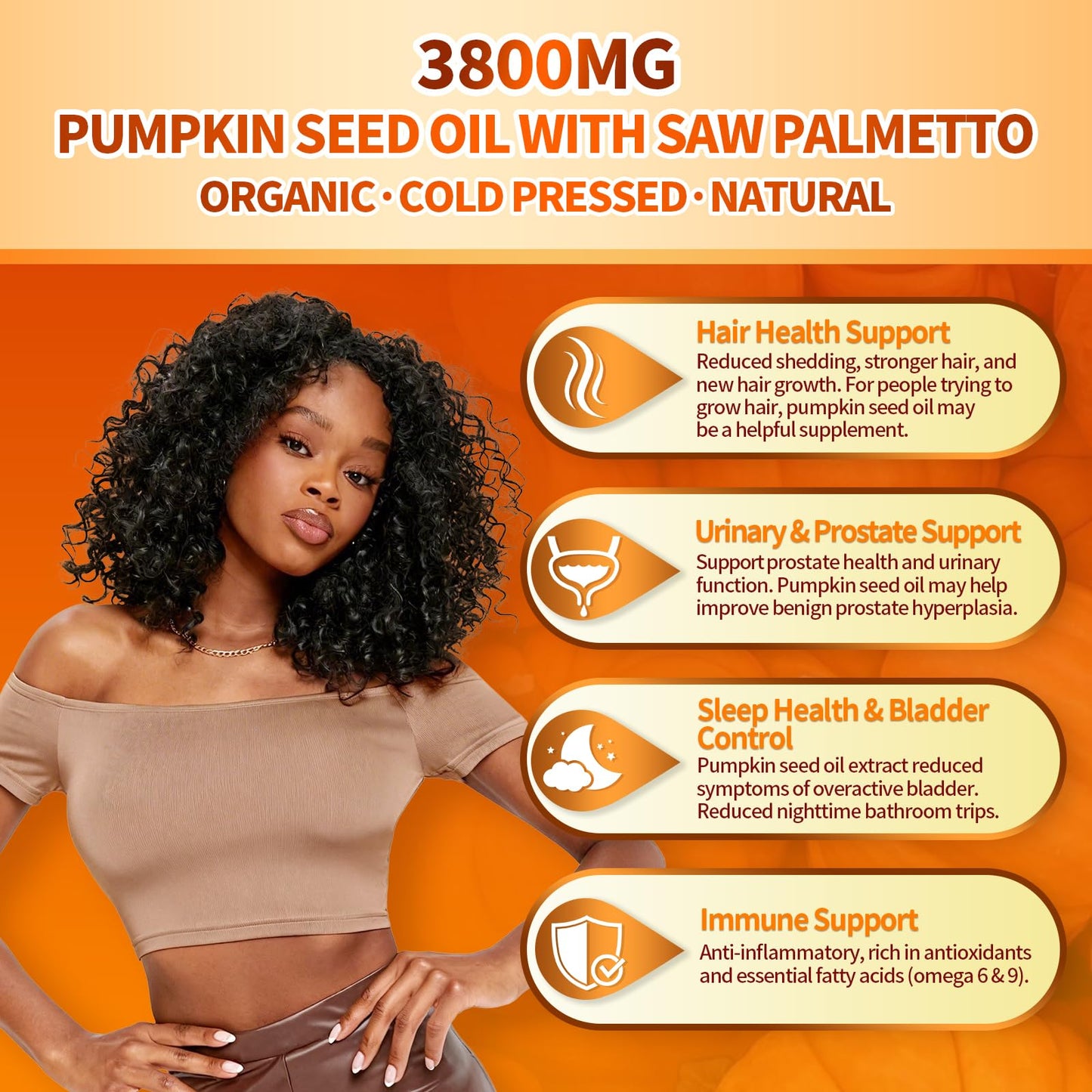 VivoNu Pumpkin Seed Oil with Saw Palmetto Capsules,3800mg 300 Softgels | Cold Pressed,Pure Virgin Oil,Essential Fatty Acids&Phytosterols | Supports Hair,Urinary,Bladder&Prostate Health|Non-GMO