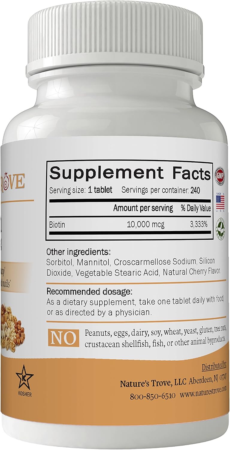 Nature's Trove Biotin 10,000 mcg 240 EZ Chew Tablets Cherry Flavor