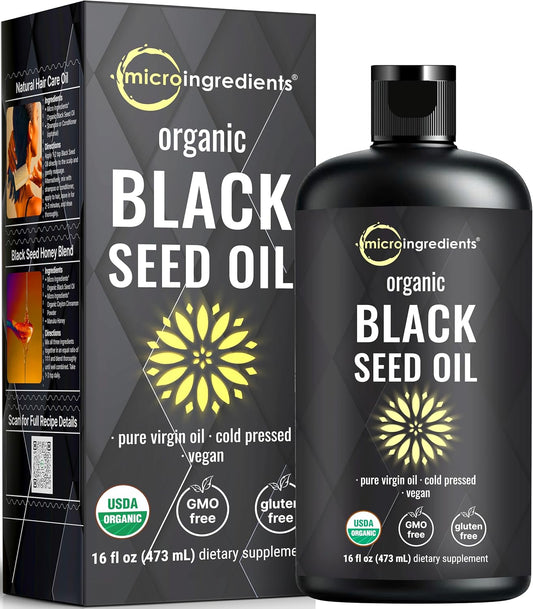 Micro Ingredients Black Seed Oil Organic Cold Pressed, 16 fl oz | Rich in Thymoquinone & Omega 3 6 9 | Unrefined from Nigella Sativa Seeds | Immune, Hair & Skin Support* | Non-GMO - 3 Months Supply