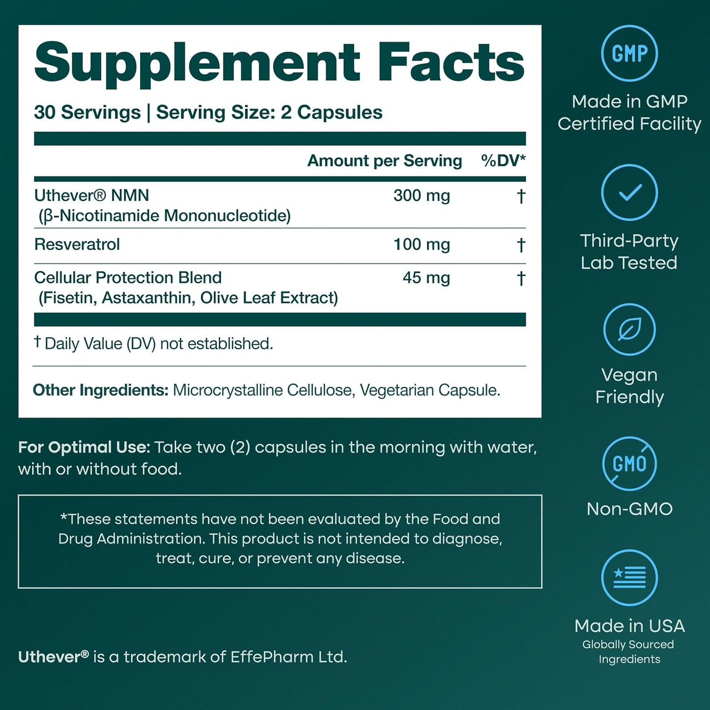 Etta Vita NMN Supplement (5-in-1) with Resveratrol - Supports NAD+ Levels, Cellular Energy, Focus & Healthy Aging for Men and Women - with Fisetin, Astaxanthin & Olive Leaf, Vegan, Made in USA