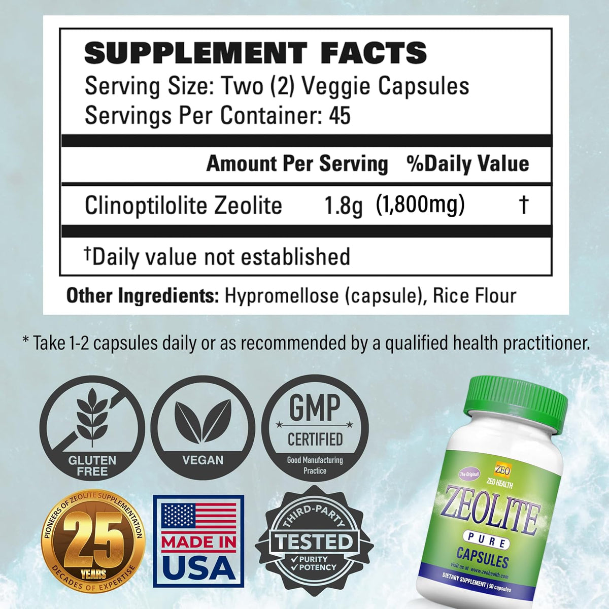 Zeolite Pure Capsules | Zeolite Detox, Extra Strength | Pure, Full Body Cleanse for Women, Men | Activated Organic, Food Grade Clinoptilolite Powder 94%, 90 Caps (81 Grams), 6 Wk to 3 Mo Supply