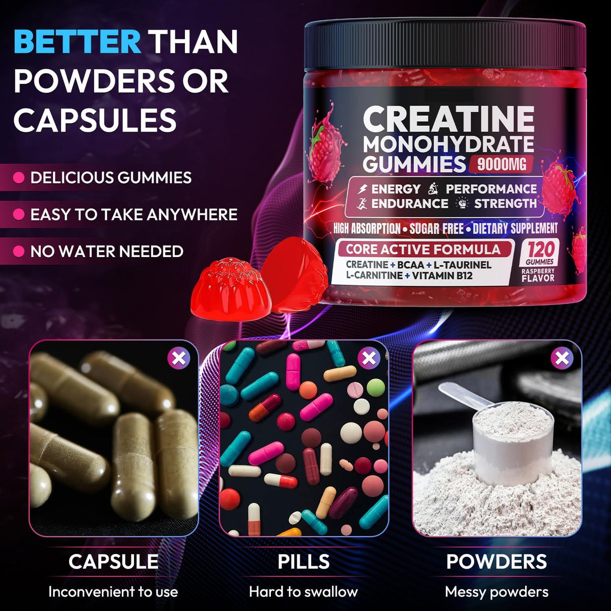 Creatine Monohydrate Gummies 5000MG, Creatine Gummy for Men & Women 120Ct