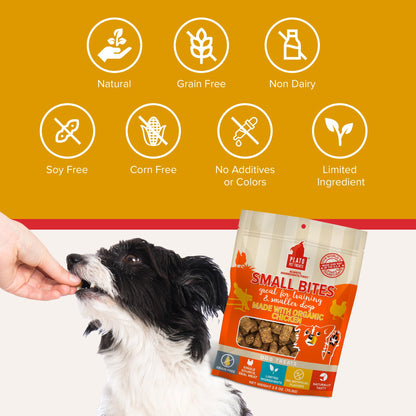 PLATO Pet Treats Small Bites - Air-Dried Training Treats for Dogs - Supports Healthy Digestion - Limited Ingredients - Organic Chicken 6oz - 2 Pack