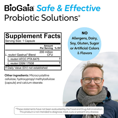 BioGaia Gastrus L reuteri Probiotic | 35 Years of Clinical Gut Research | L reuteri 6475 + 17938 Probiotics | Ease Gut Discomfort, Gas & Bloating | Promotes a Healthy Gut & Microbiome | 30 Chewables