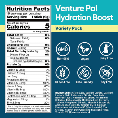 Venture Pal Sugar Free Electrolyte Drink Mix Bundle – Daily IV Hydration Packets with 7 Electrolytes & 5 Vitamins | Rapid Rehydration for Energy, Recovery & Wellness | Keto, Vegan, Non-GMO