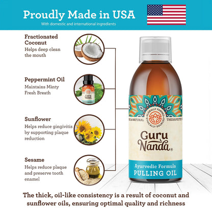 GuruNanda Original Oil Pulling with Tongue Scraper, Alcohol & Fluoriode Free Mouthwash