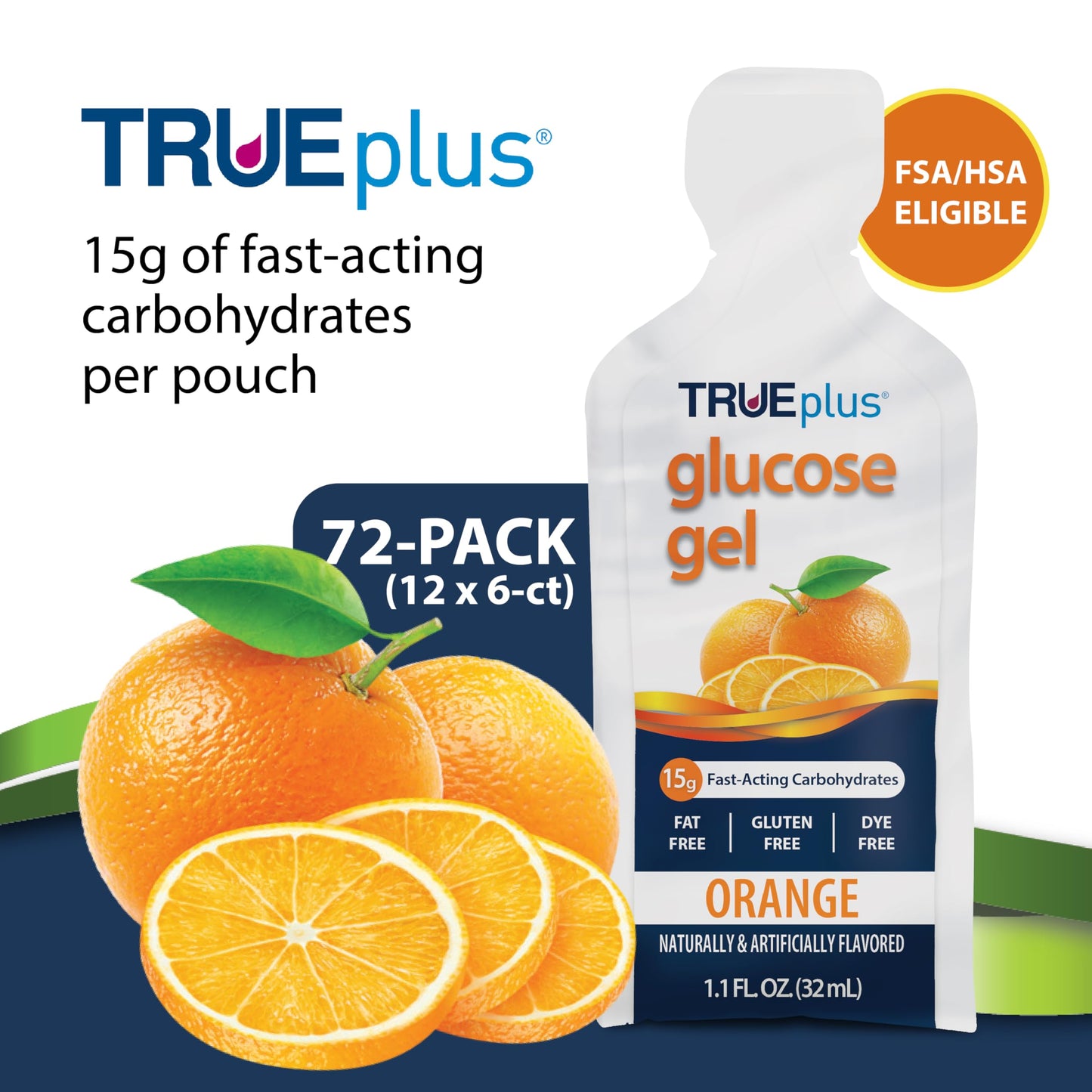 TRUEplus Glucose Gel Pouch, 15g Carbohydrates, Fruit Punch Flavor, 6 Pack | 15g Fast-Acting Carbohydrates Per Serving, Fat Free, Gluten Free, Boosts Energy, Great Tasting and Easy to Use