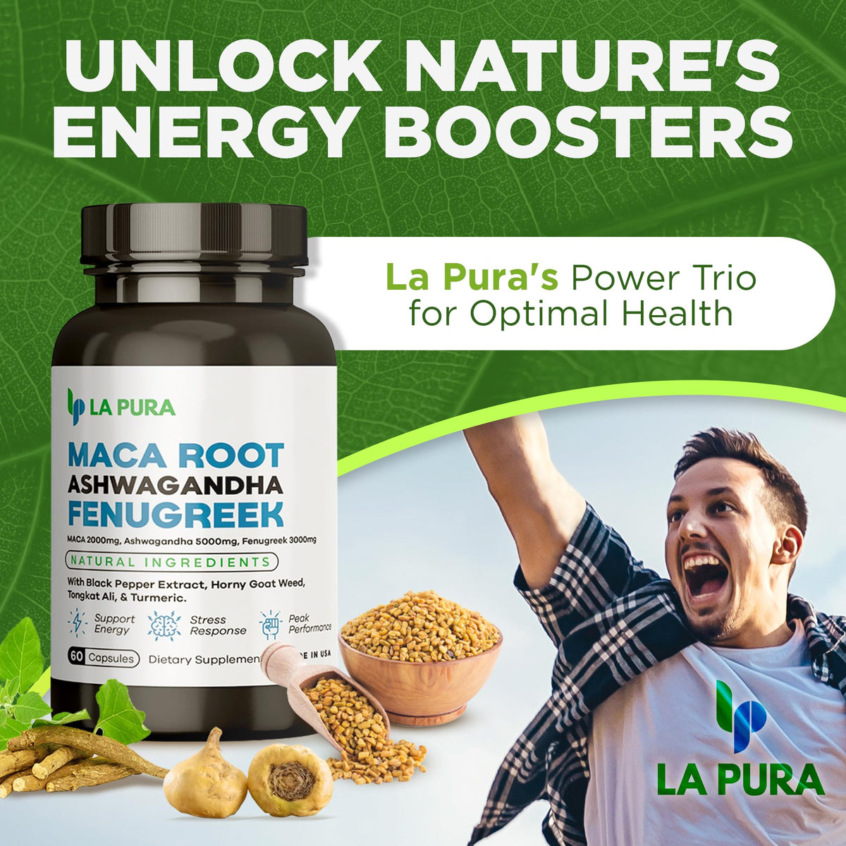LaPura Ashwagandha 5000mg Maca Root 2000mg Fenugreek 3000mg Supplement