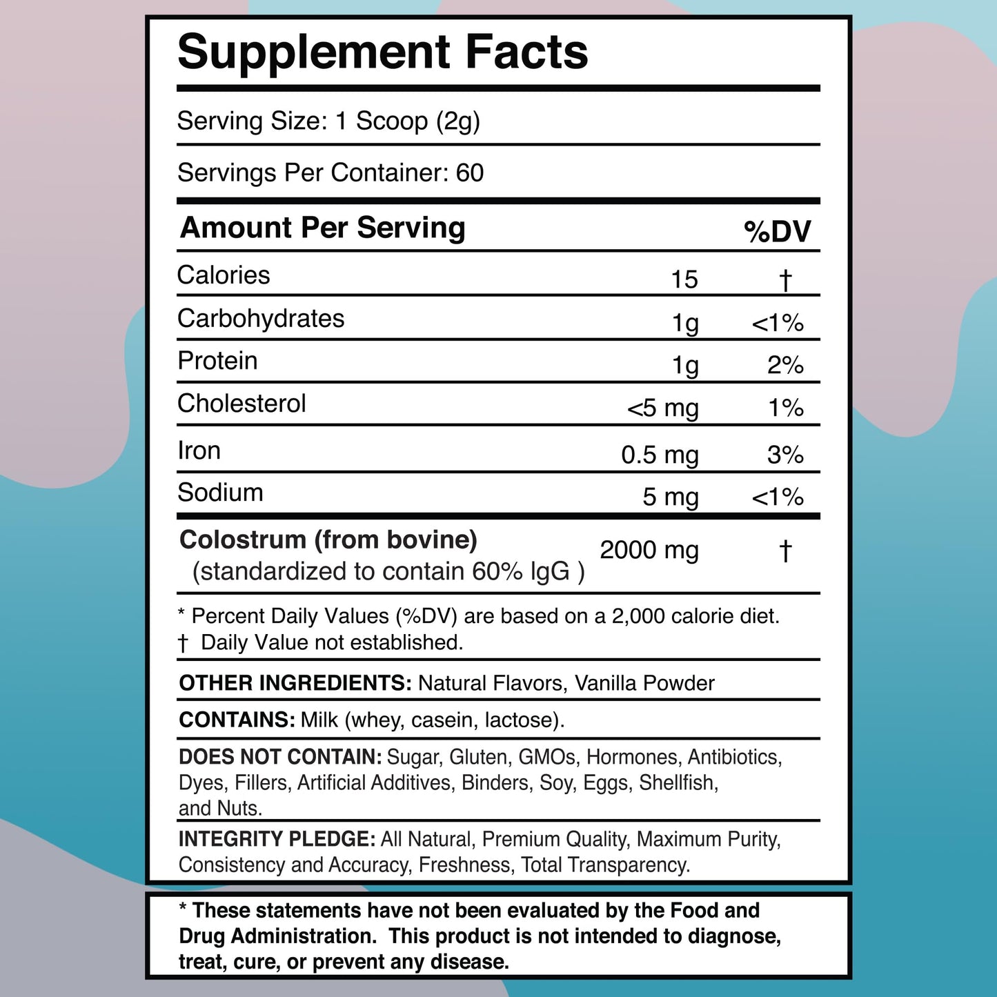Colostrum Powder 2000mg - Vanilla Flavor, 60% IgG Bovine Colostrum Supplement for Gut Health, Immune Support, Clean Skin, Anti-Aging, Grass-Fed Calostro Bovino Powder, Keto, Gluten-Free - 60 Servings