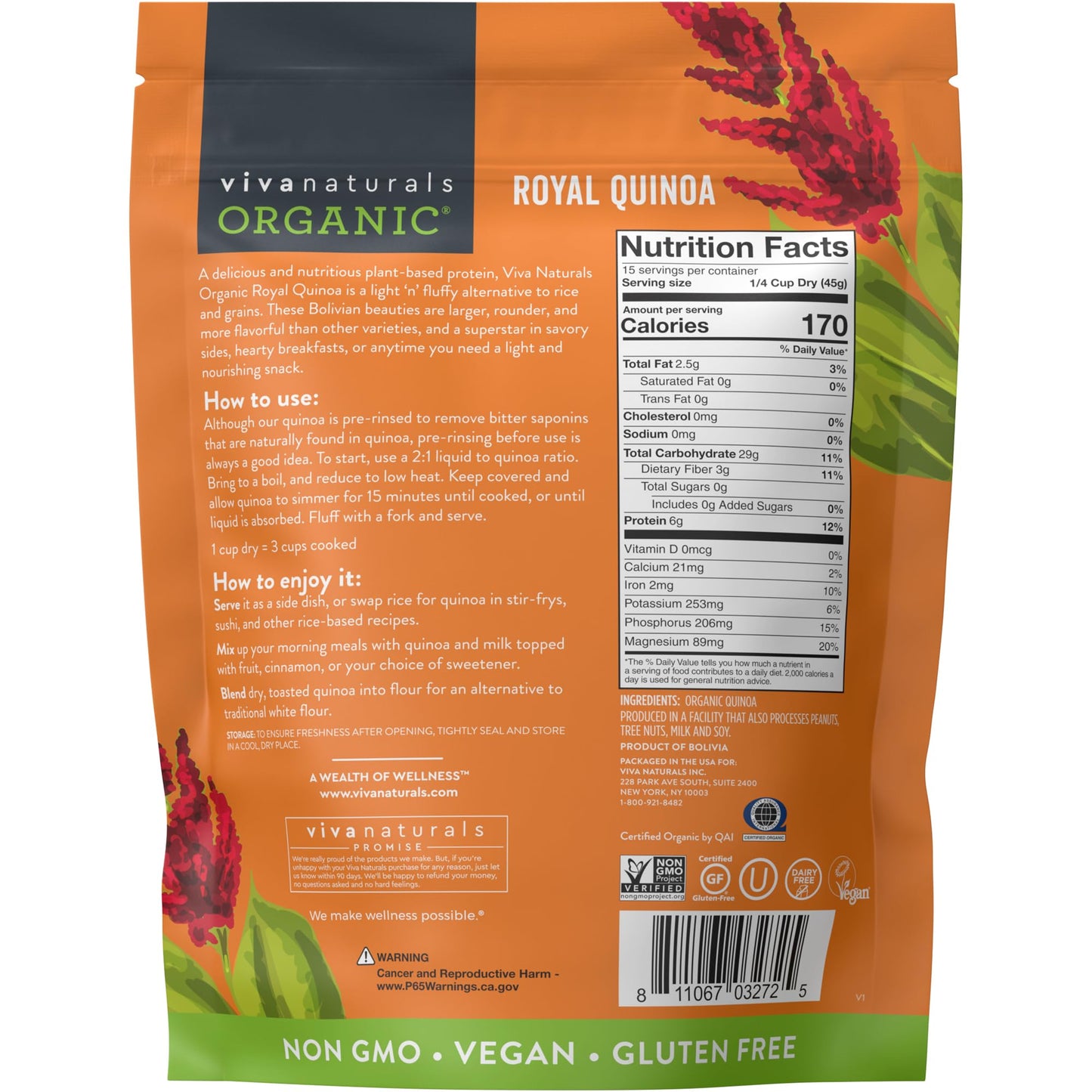 Viva Naturals Organic Quinoa, 4 lb – Pre-Washed Whole Grain, Plant Protein, USDA Organic, Gluten-Free, Non-GMO, Vegan, Kosher Rice and Pasta Substitute