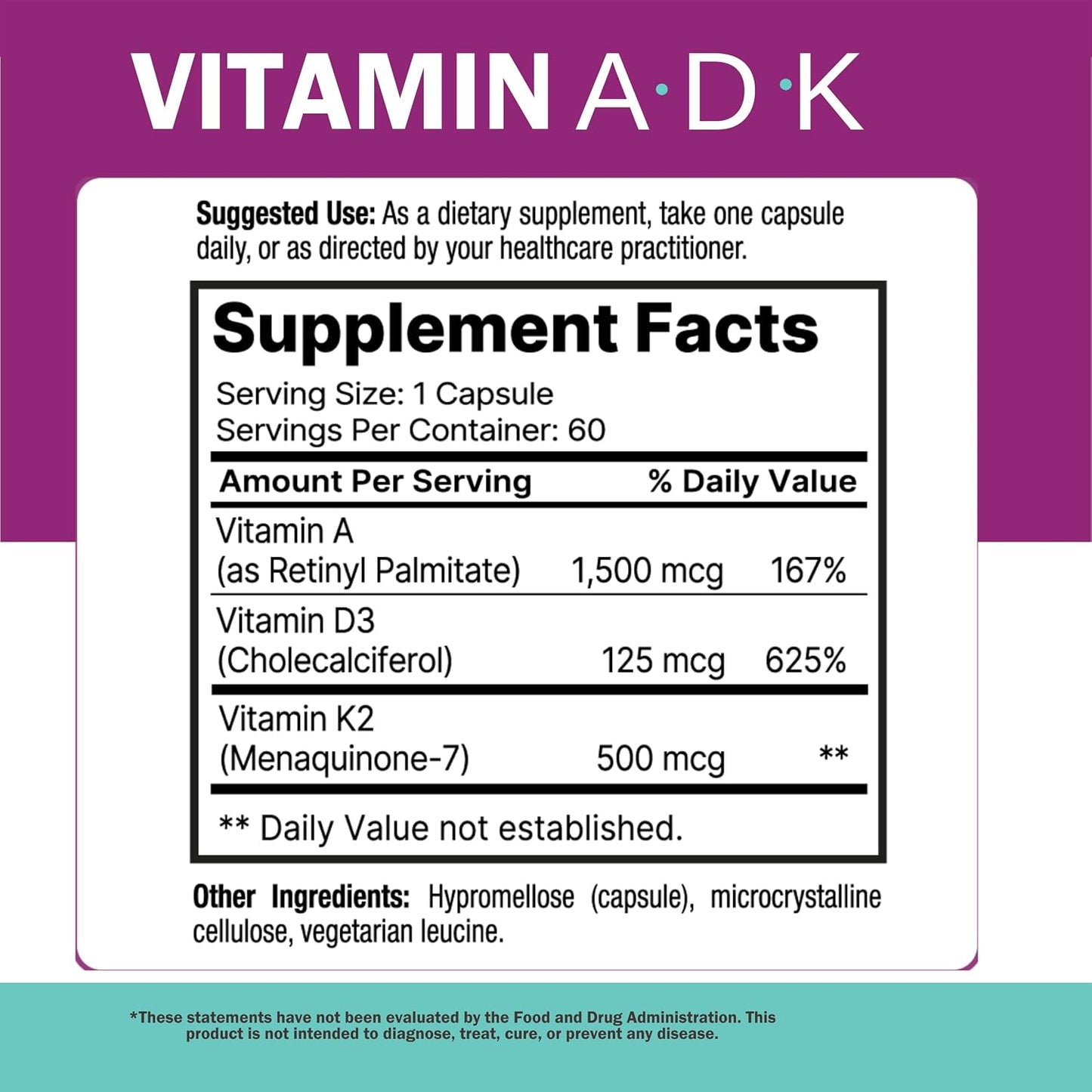 NatureGenX ADK Vitamin Supplement – Vitamins A, D3 & K2 MK-7 for Bone Health & Calcium Absorption – Gluten-Free, Non-GMO, Soy-Free – 60 Capsules (2-Month Supply) | For Bone Health & Calcium Absorption - Immune Support, Gluten-Free, Non-GMO, Soy-Free - 60