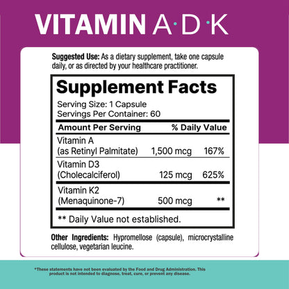 NatureGenX ADK Vitamin Supplement – Vitamins A, D3 & K2 MK-7 for Bone Health & Calcium Absorption – Gluten-Free, Non-GMO, Soy-Free – 60 Capsules (2-Month Supply) | For Bone Health & Calcium Absorption - Immune Support, Gluten-Free, Non-GMO, Soy-Free - 60