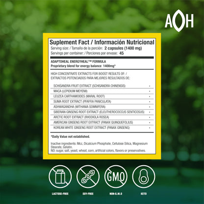 ADAPTOHEAL Energyheal Daily Energy Ashwagandha, Rhodiola (180 Caps)