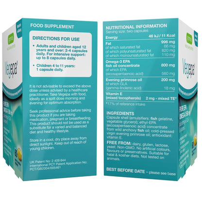 Igennus Vegepa Omega 3 Wild Fish Oil & Evening Primrose Oil Blend, 560 mg EPA Plus GLA, 60 Small Softgels