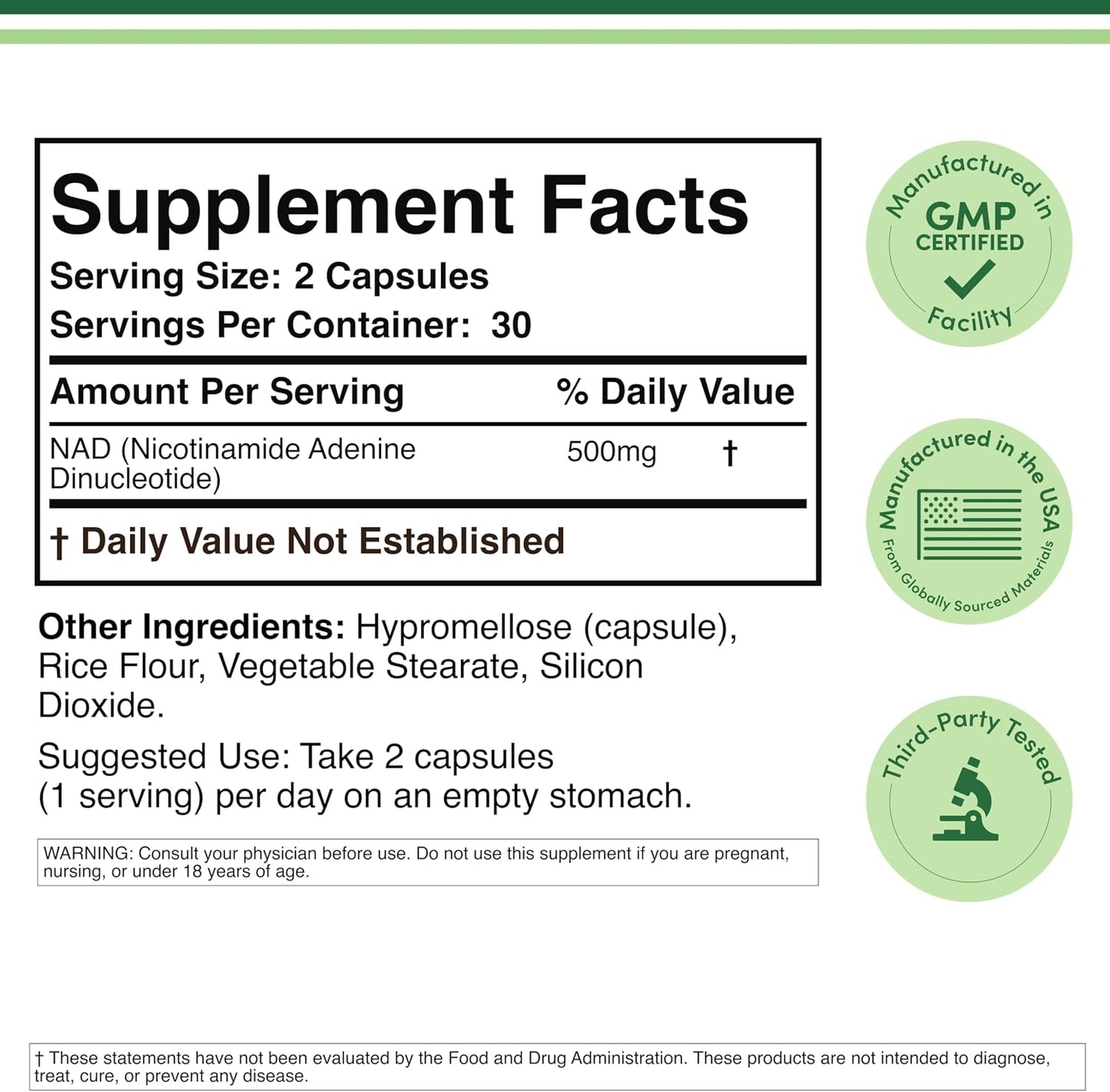 Double Wood Supplements NAD+ Anti Aging & Cell Regeneration | 500mg of 95% Pure NAD Plus Per Serving, 30 Day Supply | Similar to Nicotinamide Riboside | Third Party Tested, Vegan Safe, Non-GMO