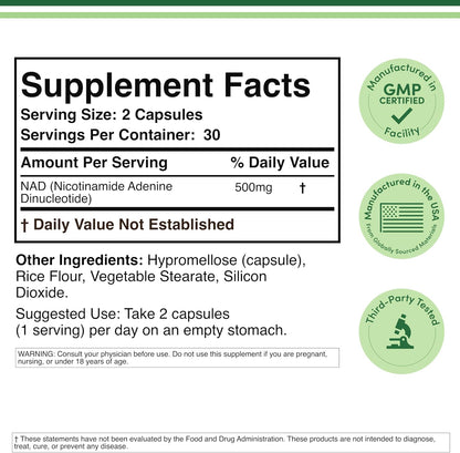Double Wood Supplements NAD+ Anti Aging & Cell Regeneration | 500mg of 95% Pure NAD Plus Per Serving, 30 Day Supply | Similar to Nicotinamide Riboside | Third Party Tested, Vegan Safe, Non-GMO