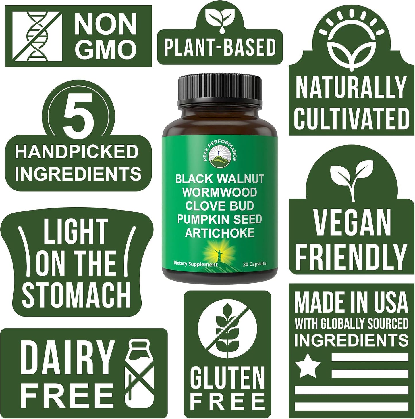 Wormwood Black Walnut Clove Cleanse for Humans. Elimination Detox + Intestinal Support Capsules Supplement for Adults and Kids. Pills with Artichoke and Pumpkin Seed for Additional Benefits