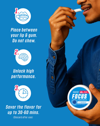 GRINDS Focus Pouches | Naturally Flavored with Nootropic Ingredients | Contains Alpha GPC and L-Theanine | Sugar-Free | 3 Pack | 18 Pouches Per Can | Blue Raspberry