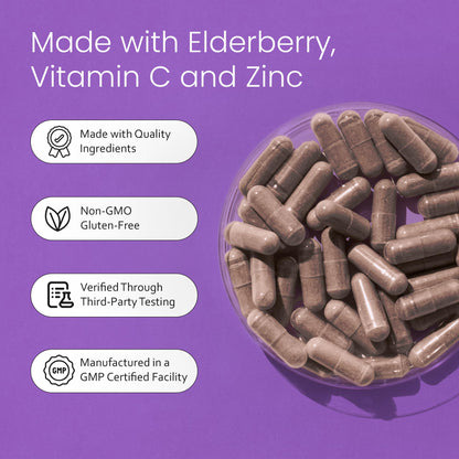 NaturaLife Labs Sambucus Elderberry Capsules – with Vitamin C & Zinc – Immune Support Supplement – 90 Vegan Capsules – Non-GMO & Gluten-Free