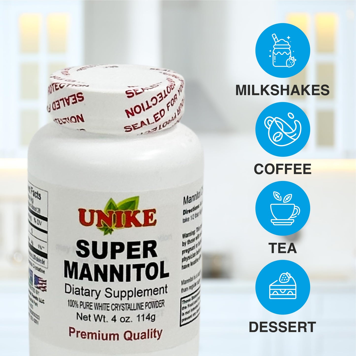 Unike Nutra Mannitol Powder - Mannitol Sweetener, Sugar Substitute, Mannitol Supplement, Natural & Gluten Free, 4g per Servings, Premium Mannitol Powder, 1kg (2.2 lbs) (Pack of 1)