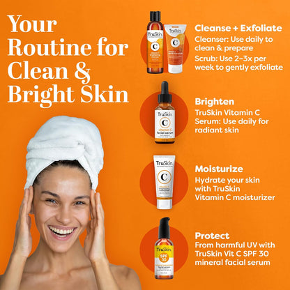 TruSkin Vitamin C Brightening Face Wash with Rosehip Oil, 4 fl oz | Vitamins C & E, Aloe Vera and MSM gently cleanse, refresh and support radiant-looking skin without over-drying