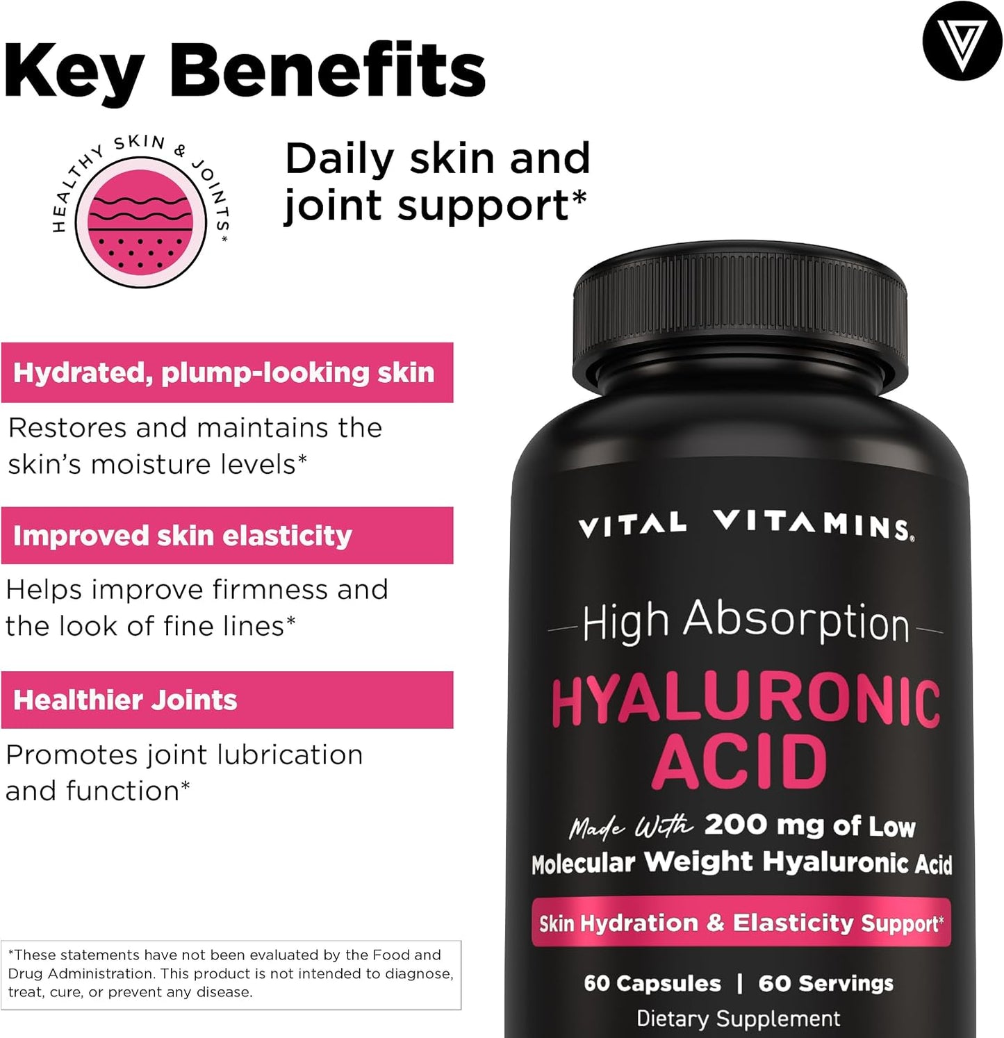Vital Vitamins Vegan Collagen Booster 60 ct + Hyaluronic Acid Capsules 60 ct