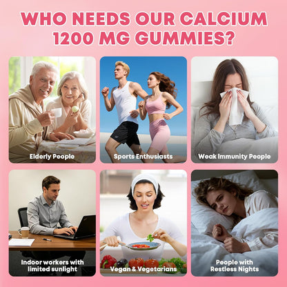 (2 Pack) Calcium Citrate Gummies 1200 mg with Vitamin D3, K2 for Bone, Muscle & Immune Support, High Absorption Chewable Calcium Supplements for Women & Men, Sugar Free, Vegan, Peach Flavor, 60 Chews