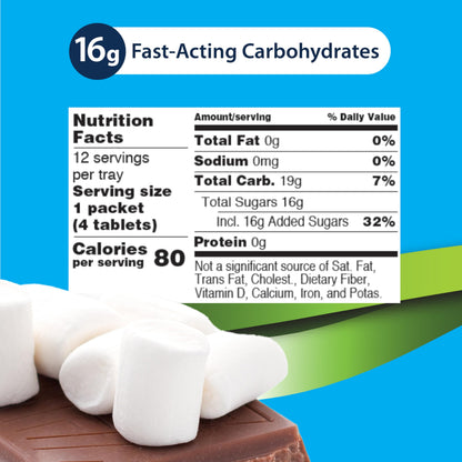 TRUEplus Soft Tabs Glucose Tablets, Cherry Pop Flavor, 4 Count, 12 Packs | Chewable Tablets, 16g Fast-Acting Carbohydrates, Fat Free, Gluten Free, Boosts Energy, Great Tasting and Easy to Use