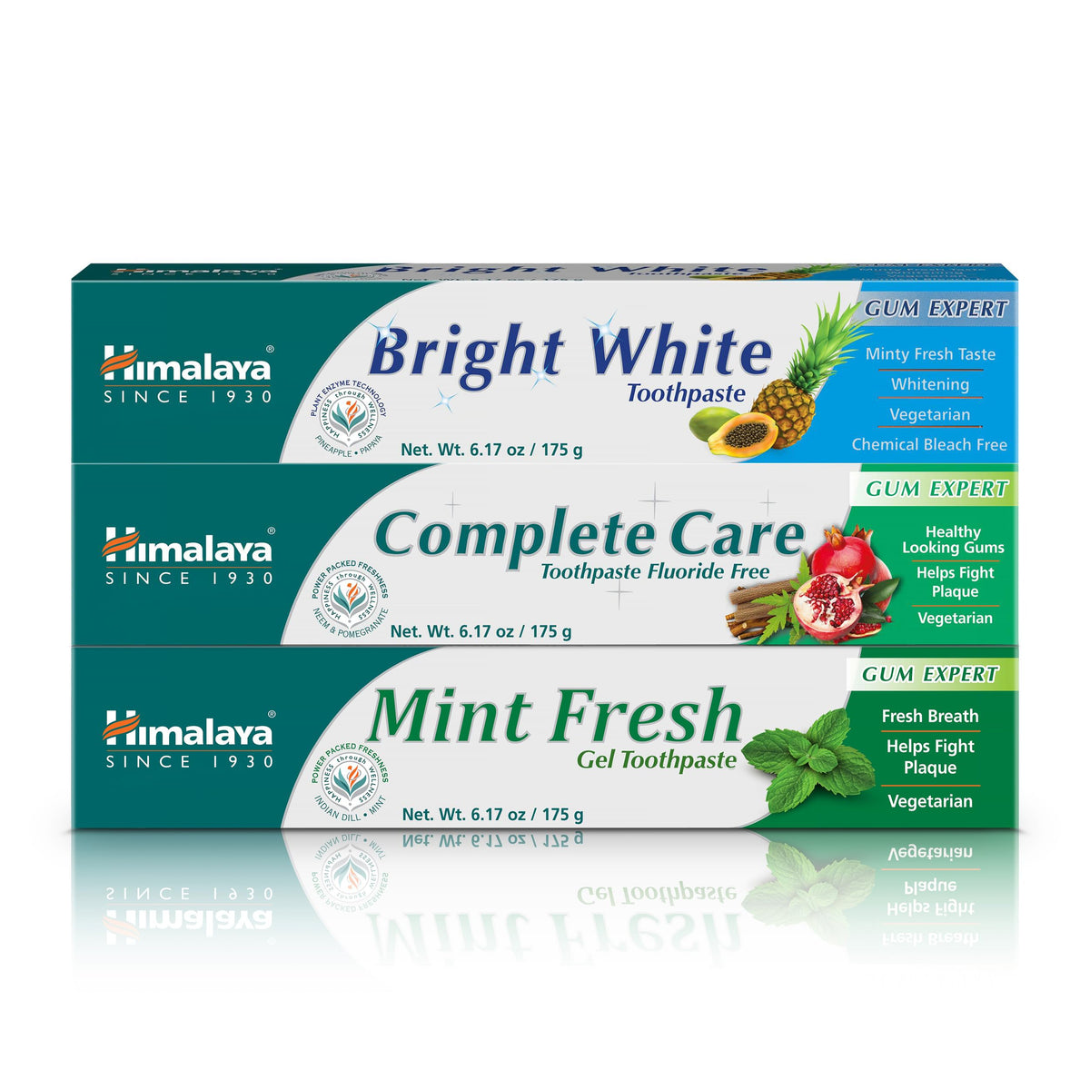 Himalaya Mint Fresh Gel Toothpaste, Fluoride Free to Reduce Plaque & Brighten Teeth, 6.17 oz, 2 Pack