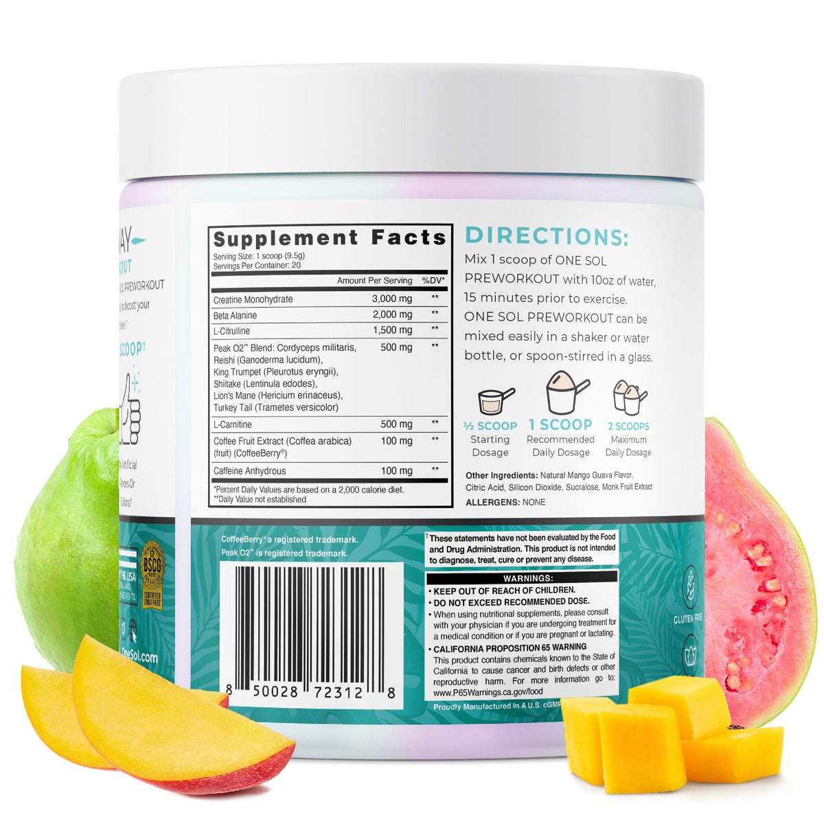 One Sol Pre-Workout for Women, Enhanced Pump & Focus, No Jitters Or Crash, Natural