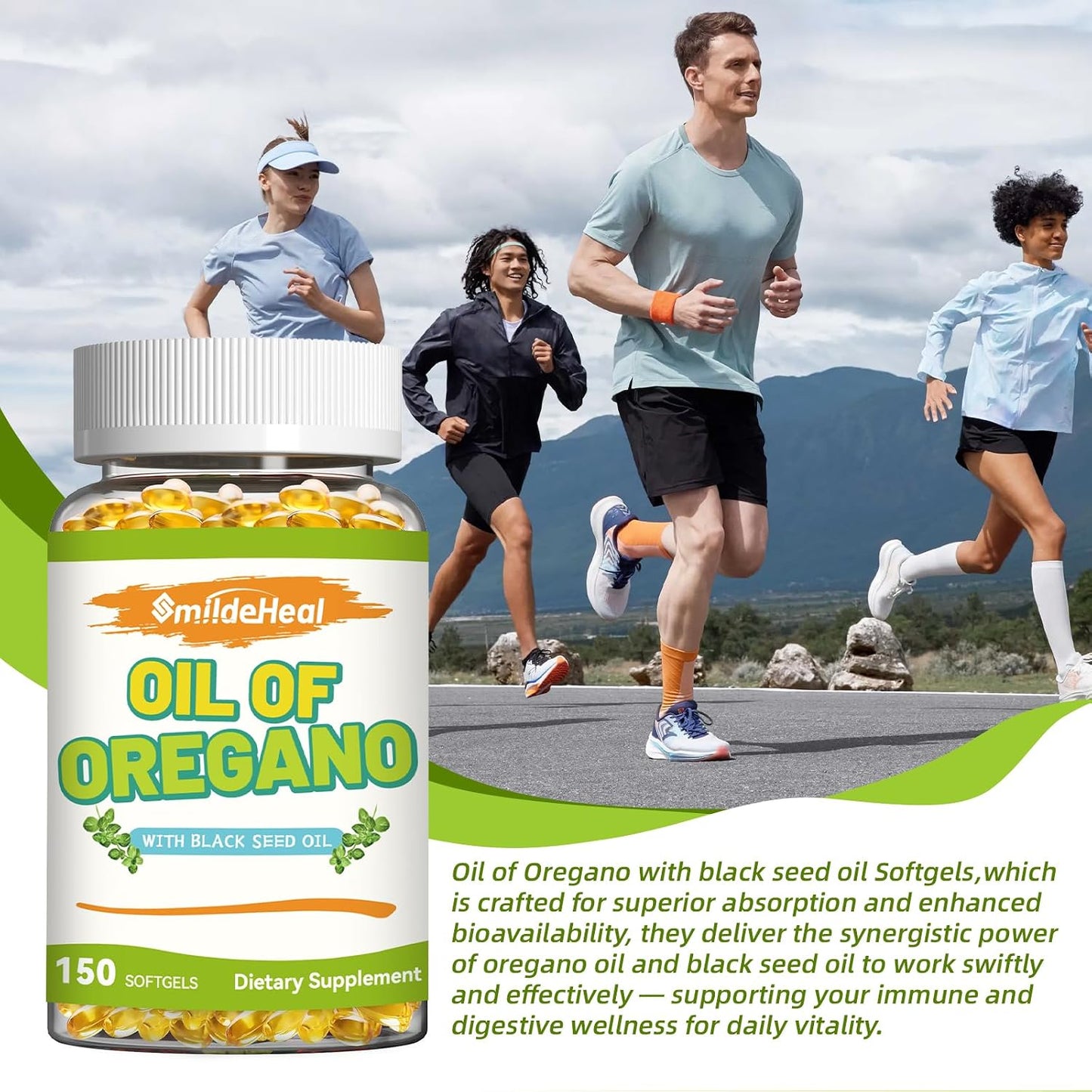 2 Pack Oregano Oil Softgels for Women & Men – Oregano Oil Softgels with Black Seed Oil, Easy-to-Swallow Softgels, Non-GMO, 300 Softgels