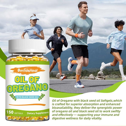 Oregano Oil with Black Seed Oil Softgels – Gluten Free, Non-GMO,150 Softgels, 75-Day Supply