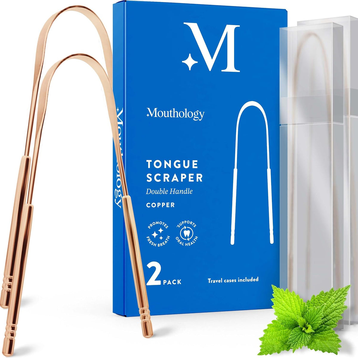 Mouthology 10% Nano Hydroxyapatite Toothpaste (Fluoride Free) and Copper Tongue Scraper for Adults (2 Pack)