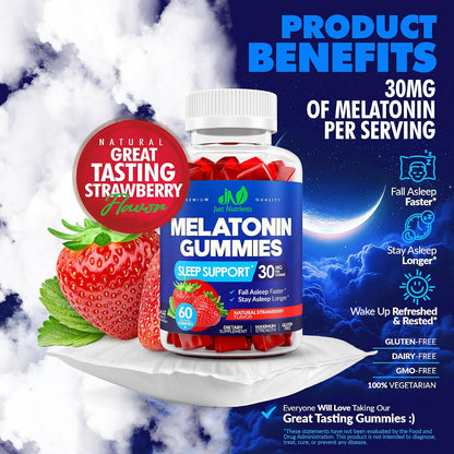 Melatonin 30mg Gummies for Adults, Zero Sugar (2 Month Supply) | Maximum Strength Sleep Support with 30mg of Melatonin Per Gummy - Gluten-Free, Vegetarian, Natural Strawberry Flavor