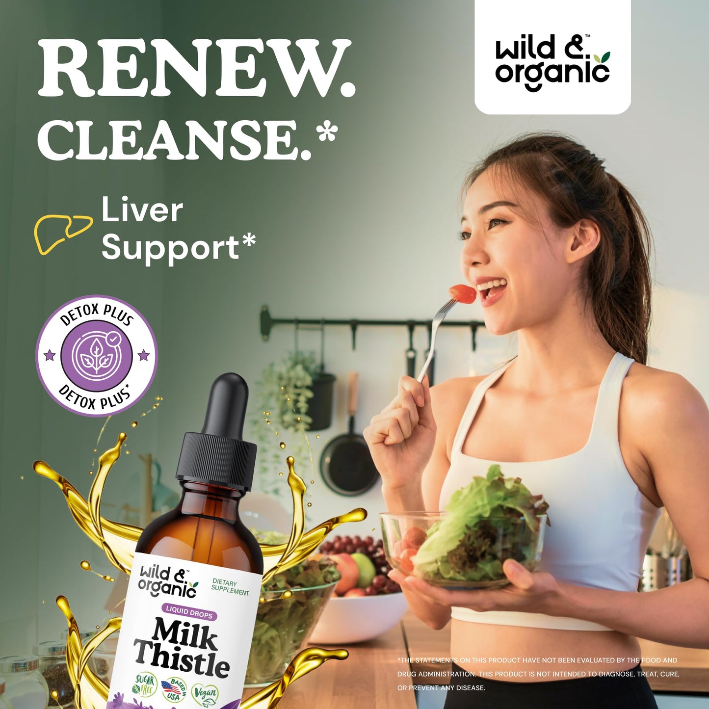 Wild & Organic Milk Thistle Liquid Drops - Liver Cleanse Detox - Silymarin Milk Thistle Supplement for Liver Support - Add to Tea - Silybum Marianum Seed Extract Tincture - Sugar & Alcohol-Free - 4 oz
