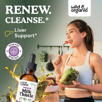 Wild & Organic Milk Thistle Liquid Drops - Liver Cleanse Detox - Silymarin Milk Thistle Supplement for Liver Support - Add to Tea - Silybum Marianum Seed Extract Tincture - Sugar & Alcohol-Free - 4 oz